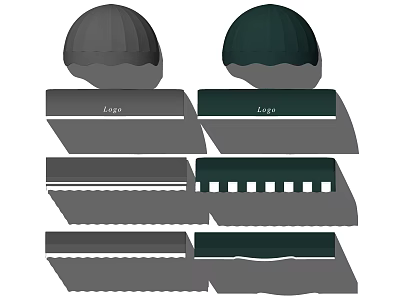 Gray and Dark Green Sunshade Canopy with Logo and Layered Design Elements 3d model