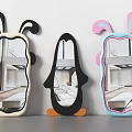 Cute Cartoon Shaped Mirrors with Rabbit Ears and Penguin Design 3d model