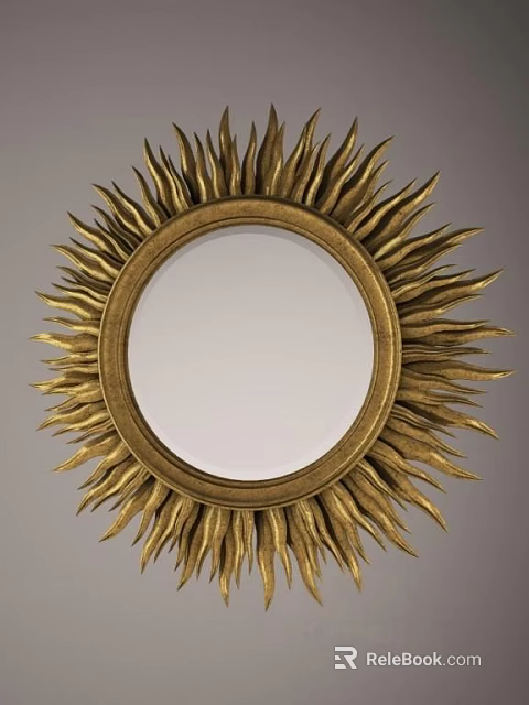 Golden Sunburst Mirror Design With Intricate Ray Pattern For Home Decor 3d model