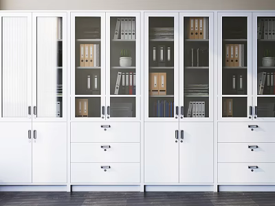 White Glass Door Display Shelves With Drawers For Office File Storage 3d model