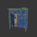 Vintage Blue Distressed Wood Cabinet With Open Doors And Drawers Detail