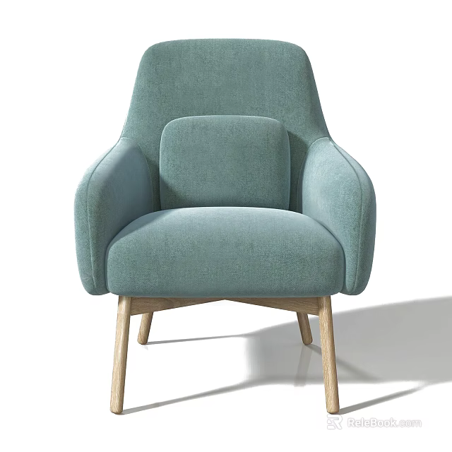 Modern Teal Fabric Single Seater Sofa with Curved Armrests and Wooden Legs 3d model 