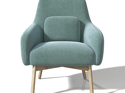 Modern Teal Fabric Single Seater Sofa with Curved Armrests and Wooden Legs 3d model