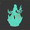 Golden Woman Sculpture With Intricate Flame Like Decorations And Shiny Base
