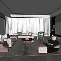 Elegant Modern Living Room Interior With Gray Sofa Green Cushions And Marble Accent Wall