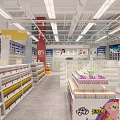 Bright Mall Store With Neatly Arranged Shelves And Various Food Products