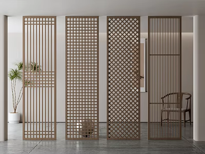 Modern Geometric Wooden Room Dividers For Home Interior Decor With Laser Cut Patterns 3d model