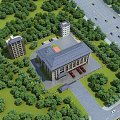 Bird's Eye View Planning Layout with Buildings Green Spaces Roads and Parking Areas