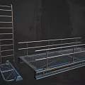 Metal Platform with Railings and Ladder Green Covered Cargo Blue Base Structure