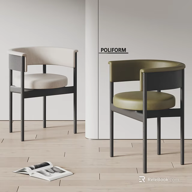 Modern POLFORM Dining Chair Set With Beige And Green Upholstered Seats And Dark Frames 3d model 