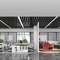 Modern Open Public Office Space With Workstations Plants Sofa Area And Large Windows 3d model
