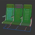 Three Green Public Seats With Perforated Backrest Metal Frame And Armrests