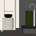 Modern Bathroom Washbasin Setup With Black Bowl Sink White Faucet And Gray Cylindrical Basin
