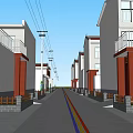 Urban Road Facilities With Yellow Dividing Lines Street Lamps Green Belts And Sidewalks