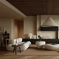 Modern Living Room Interior Design With Dark And Light Sofas Wooden Ceiling And Coffee Tables