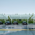 Outdoor Carport Parking Shelter Protecting Black Cars Under Green Trees And Blue Sky