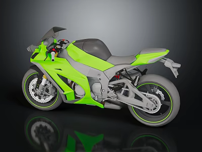 Neon Green Sportbike With Gray Accents Sleek Design Alloy Wheels On Reflective Surface 3d model