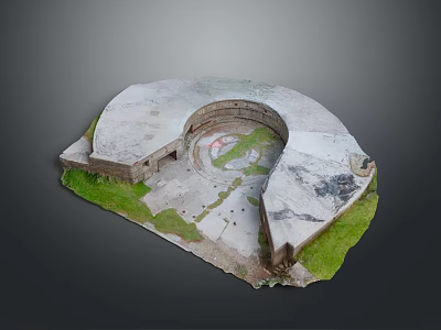 Ancient Circular Stone Ruins With Grass Covered Ground And Weathered Edges 3d model