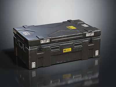 Black Sturdy Equipment Storage Case With TOP Label And Yellow Warning Signs 3d model
