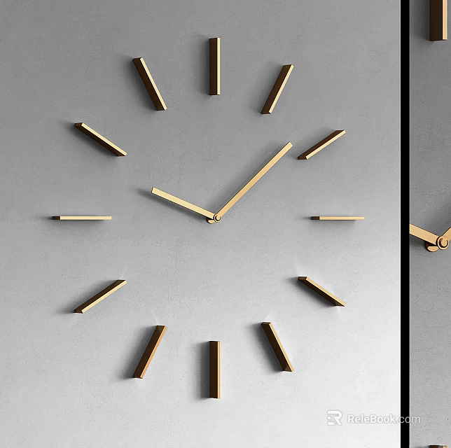Minimalist Golden Wall Clock With Sleek Markers Mounted On Gray Wall For Modern Home Decor 3d model 