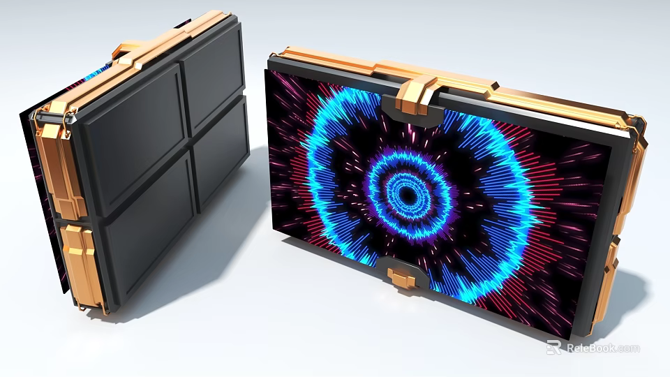 Advanced Industrial Equipment With Black Casing Golden Trim And Vibrant Radial Display Screen 3d model 