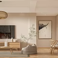 Modern Living Dining Room Interior Design With Wooden Furniture Artwork And Pendant Lights