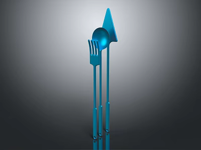 Blue Modern Cutlery Set with Fork Spoon Knife and Sleek Contemporary Design Elements 3d model