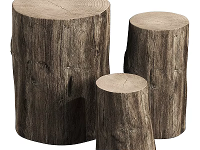 Rustic Wooden Tree Stump Side Tables With Natural Log Texture And Wood Grain Design 3d model