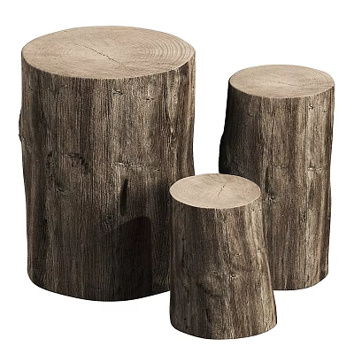 Rustic Wooden Tree Stump Side Tables With Natural Log Texture And Wood Grain Design 3d model