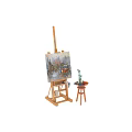 Wooden Art Easel with Canvas Painting and Paintbrushes on Stool