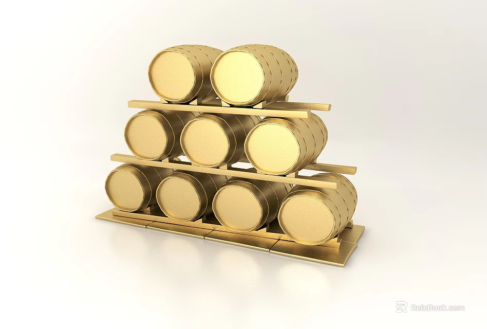 Golden Decorative Wine Barrel Set With Multi Tiered Rack For Ornamental 3d model 