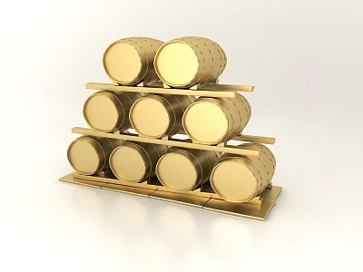 Golden Decorative Wine Barrel Set With Multi Tiered Rack For Ornamental 3d model