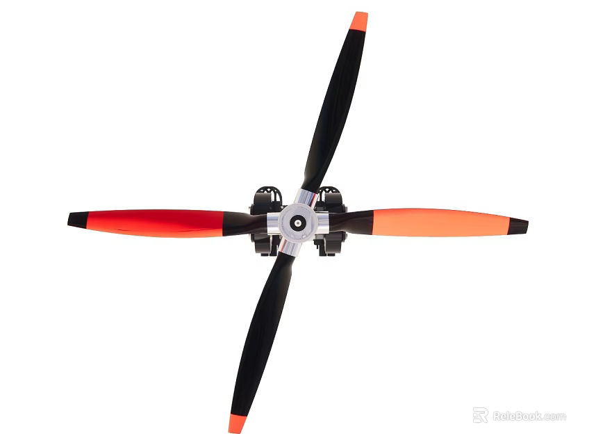 Industrial Equipment Four Blade Propeller With Black Orange Blades And Metal Hub 3d model 