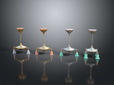 Elegant Decorative Candle Holders With Four Stylish Metal Bases And Colored Tassel Accents 3d model