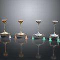 Elegant Decorative Candle Holders With Four Stylish Metal Bases And Colored Tassel Accents