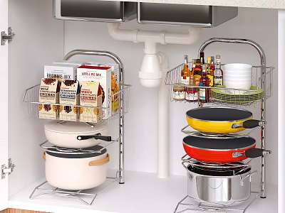 Multi tiered Kitchen Storage Rack For Organizing Pots Dishes And Spice Bottles In Kitchen 3d model