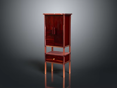 Dark Red Storage Cabinet Furniture With Doors Drawer And Wooden Legs 3d model