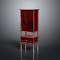 Dark Red Storage Cabinet Furniture With Doors Drawer And Wooden Legs
