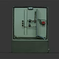 Household Electrical Distribution Box Open with Green Metal Case and Internal Safety Components