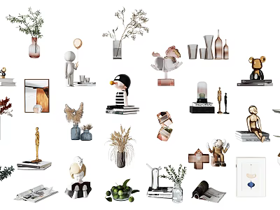 Modern Decorative Ornament Sets With Vases Sculptures Plants And Frames For Home Interior 3d model