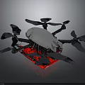 Aerospace Drone With Red Base Silver Cover And Multiple Propellers For Cosmic Missions
