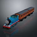 Blue Thomas Toy Train Locomotive with Smiling Face Number 1 and Brown Carriages