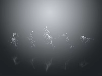 Abstract Multiple Lightning Bolts Display With Clear Reflections On Gray Background 3d model
