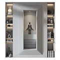 Modern White Shelving Unit in Elegant Living Room Interior with Decorative Vases Books and Ornaments