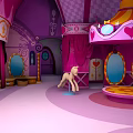 Pink Purple Cartoon Scene With Carousel Structure Mirrors Curtains And Pony