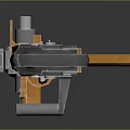 3D Rendered Metallic Machine Gun With Orange Components And Spring Mechanism