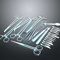 Metal Surgical Instruments Including Scissors Forceps And Scalpels Arranged Neatly On Black Background
