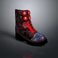 Dark Fashion Boots With Red Flower Decorations Red Laces Black Soles And Decorative Patterns
