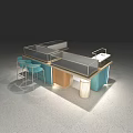 Modern Retail Display Shelves With Blue Beige Panels And LED Lighting