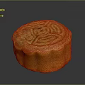 Traditional Round Mooncake With Ornate Surface Pattern And Golden Brown Crust 3d model